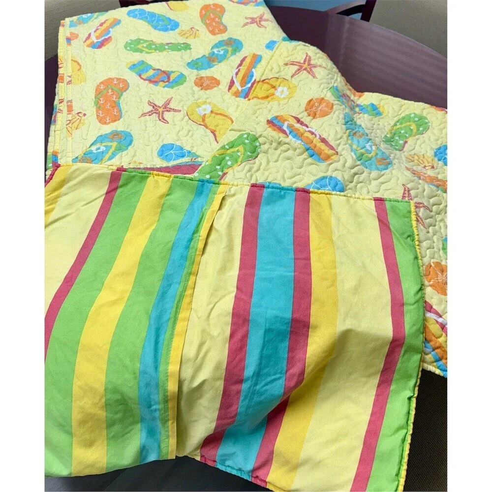 C & F Quilt Set Full/Queen Multicolor Coastal Flip Flop Beach W/Matching Shams